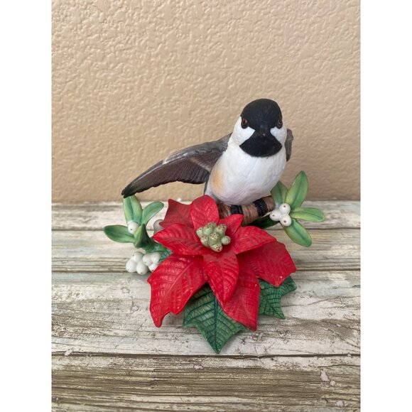 Lenox 1997 Christmas Chickadee • Ltd Ed Poinsettia Bird • COA Included NO Box - Picture 3 of 13